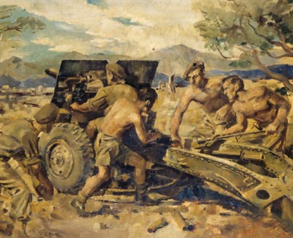 25-pounder in Italy – Peter McIntyre – 1943-1945 – Archives New Zealand/Te Rua Mahara o te Käwanatanga – Wellington Office – AAAC 898 NCWA 299