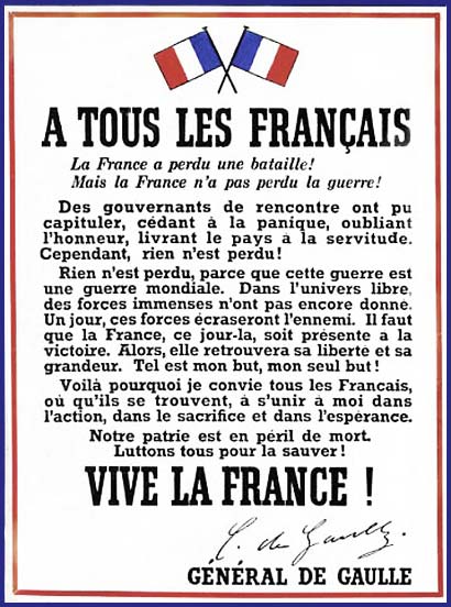 Affiche diffusée à Londres et en France en juillet 1940 - © Mémorial Leclerc - Musée Jean Moulin
