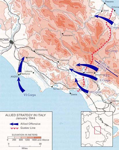 Allied strategy in Italy on January 1944